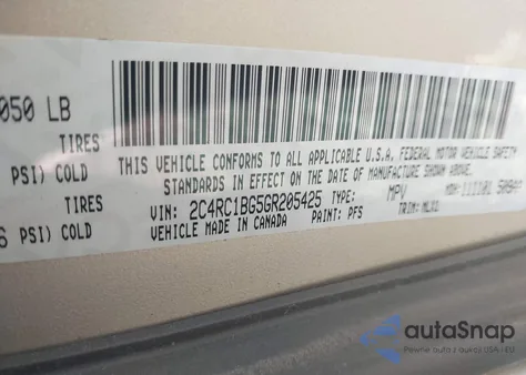 2016 Chrysler Town & Country Touring z USA, uszkodzony, nr VIN 2C4RC1BG5GR205425